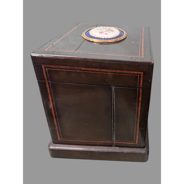 Victorian Antique Victorian Keepsake Vanity Cabinet Hand Painted Floral Porcelain Plaques For Sale - Image 3 of 8