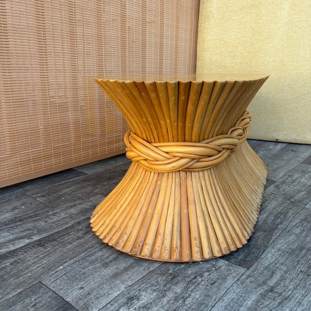 McGuire Hollywood Regency / Coastal Style McGuire Sheaf of Wheat Rattan Coffee Table. Circa 1980s For Sale - Image 4 of 18