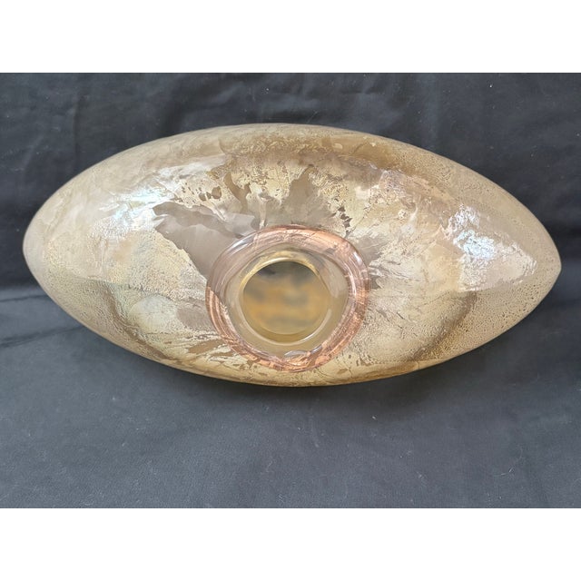 1980s 1980s Charlie Meaker Art Glass Large Gold/Copper Luster ‘Torpedo’ Oblong Vase For Sale - Image 5 of 12