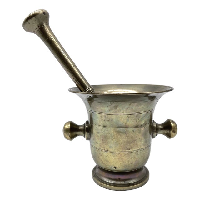 Antique Baroque Apothecary Mortar with Original Pestle Bronze, 1700s For Sale
