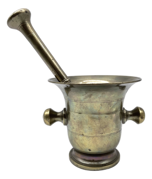 Antique Baroque Apothecary Mortar with Original Pestle Bronze, 1700s