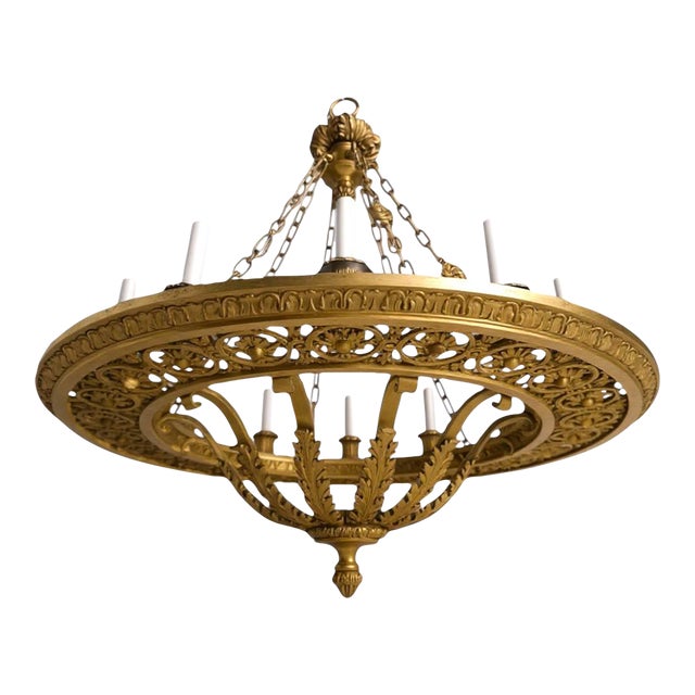 Late 19th Century Caldwell Gilt Bronze Chandelier With 12 Lights For Sale
