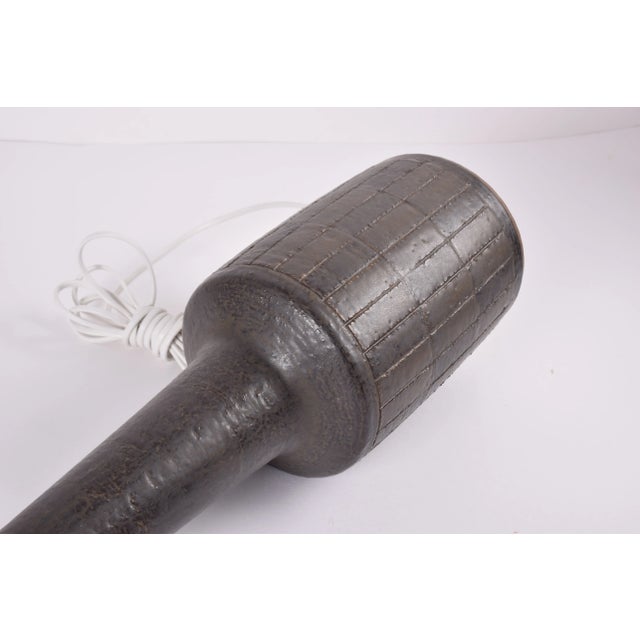 Mid-Century Danish Ceramic Table Lamp in Dark Brown Green Glaze with Shade from Palshus, 1960s For Sale - Image 9 of 11