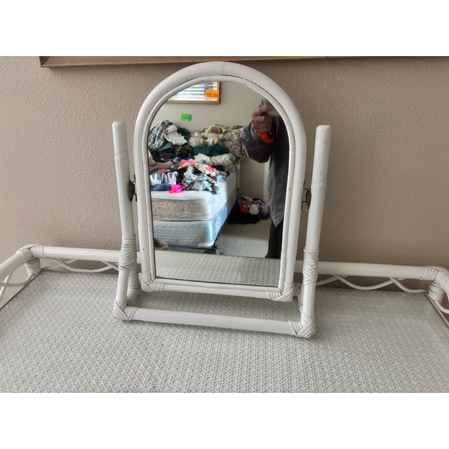 Vintage Angraves writing desk/ make up table (glass top) with matching stool and mirror