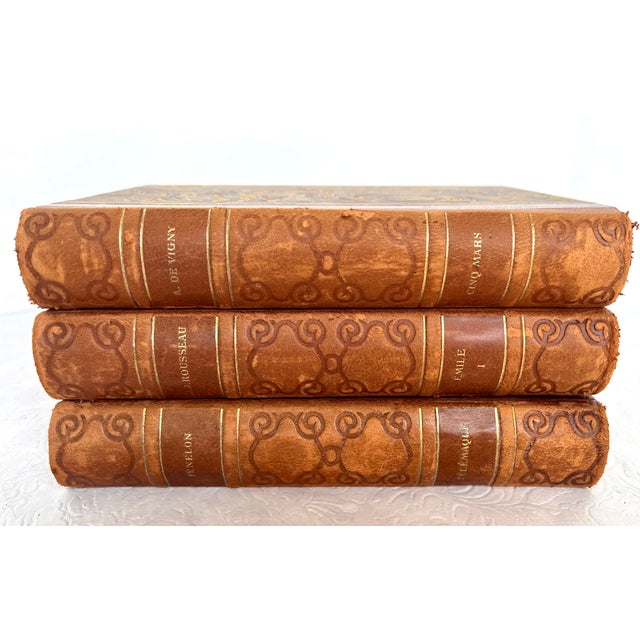 Antique French 1928 Leather Bound Books - Set of 3 For Sale In Dallas - Image 6 of 13