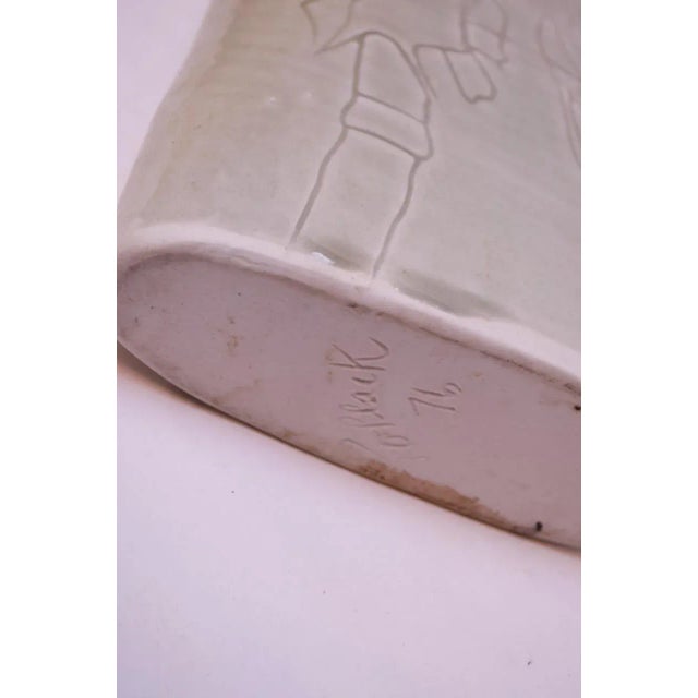 Studio Stoneware Pale Green Floral Vase Signed Pollack, 1976 For Sale - Image 12 of 13