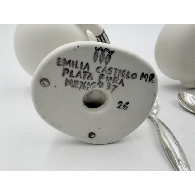 1990s Emilia Castillo "The Couple" Bisque Porcelain & Sterling Silver Salt Cellars - 4 pcs For Sale - Image 17 of 18