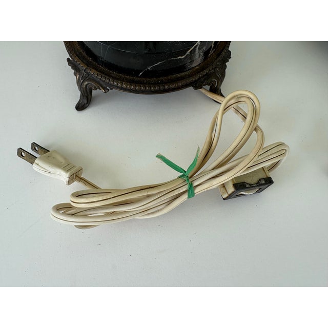 Pair of Vintage Crystal Prism Boudoir Lamps With Marble Bases and Etched Glass Shades For Sale - Image 11 of 12