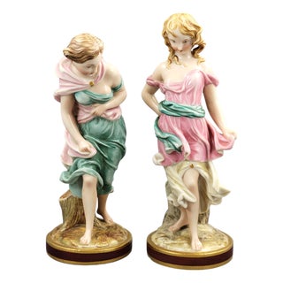 Porcelain Before the Wind & Against the Wind Figures by James Hadley for Royal Worcester, 1865-1878, Set of 2 For Sale