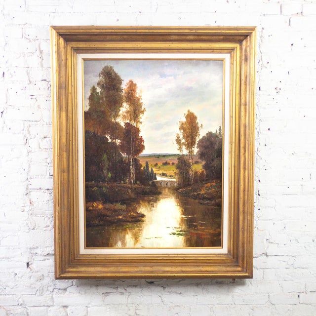 Late 20th Century Monumental Oil Landscape Painting in Ornate Gilded Frame Signed by Henry Kim For Sale - Image 12 of 12