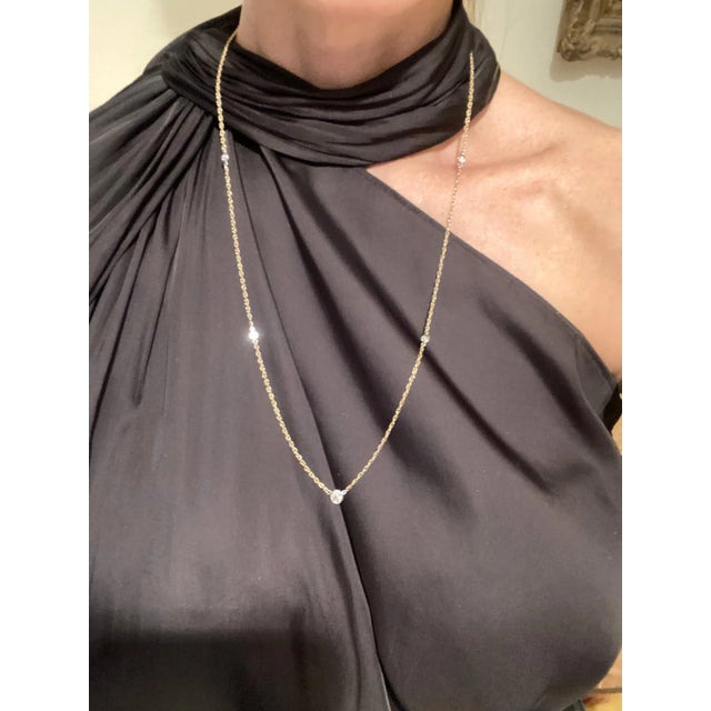 Modern Antique Old European Cut Diamond Necklace, Five Bezel-Set Diamonds, 14k Gold Chain For Sale - Image 3 of 12
