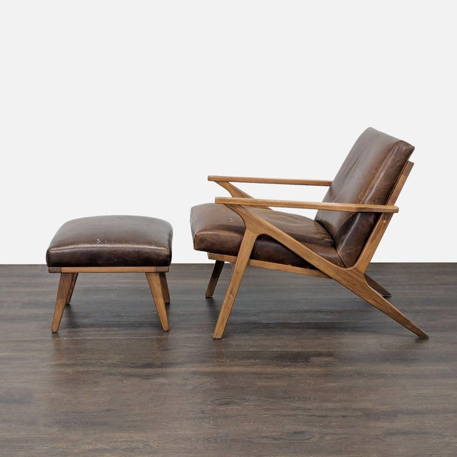 Mid-Century Modern Crate & Barrel Mid-Century Lounge Chair and Ottoman Set For Sale - Image 3 of 10