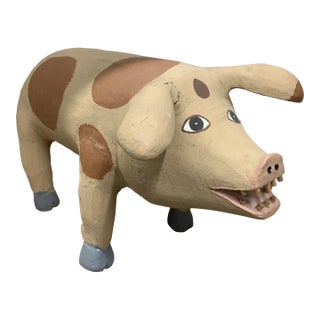 Vintage Carved Wooden Folk Art Pig by David Alvarez For Sale
