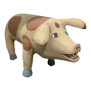 Vintage Carved Wooden Folk Art Pig by David Alvarez