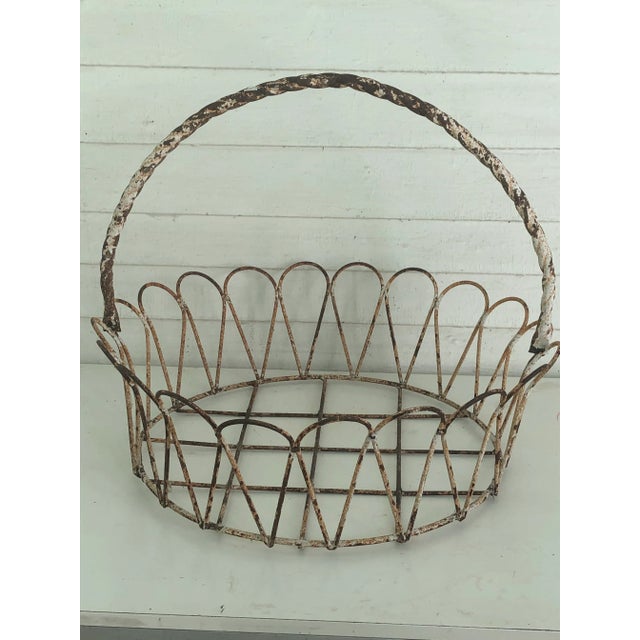 Charming French wrought iron garden basket. Late 19th early 20th century. Shabby chic. Paint worn but basket in great form.