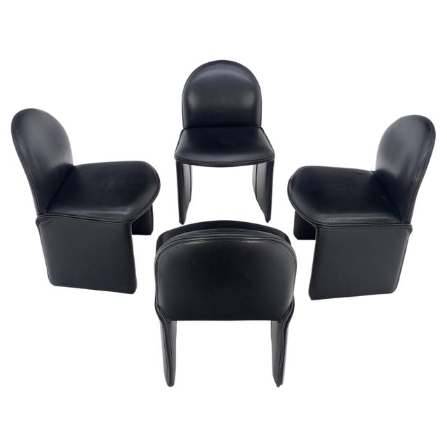 Set 4 Italian Mid Century Modern Black Leather Dining Chairs Bellini Style MINT! Super slick set of chairs Mario Bellini...
