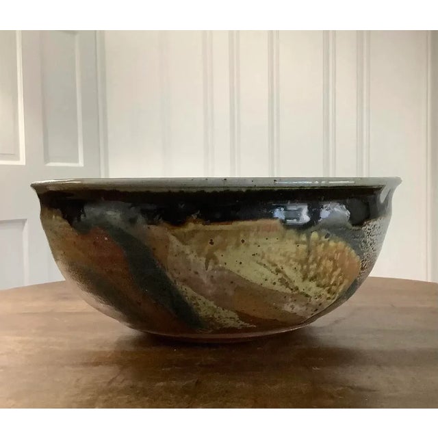 Ceramic Vintage Late 20th Century Studio Pottery Hand Thrown Glazed Centerpiece Bowl, Brown Colors Stamped Prins For Sale - Image 7 of 9