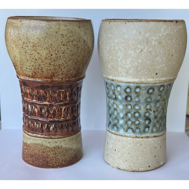 Mid-Century Modern Vintage Handmade Ceramic Face Goblets - Set of 2 For Sale - Image 3 of 10