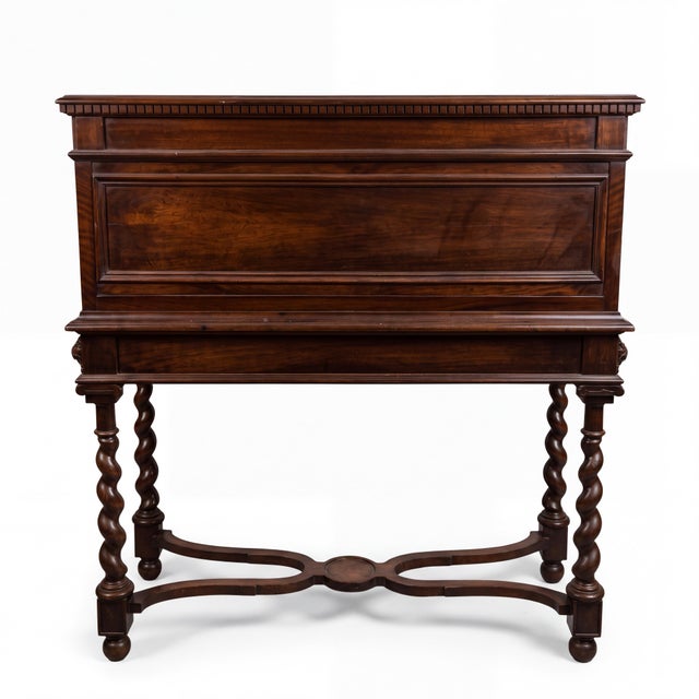 Late 19th Century 19th-C. English Carved Walnut & Mother-of-Pearl Barley Twist Cabinet on Stand For Sale - Image 5 of 7
