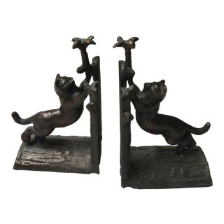 Vintage Brass Cat Bookends - a Pair For Sale
