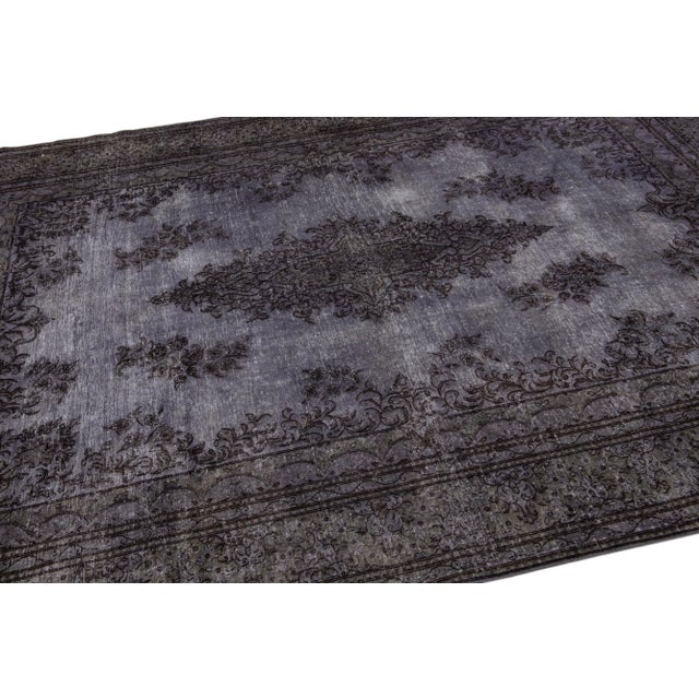 Textile Vintage Persian Overdyed Handmade Medallion Gray Wool Rug For Sale - Image 7 of 11