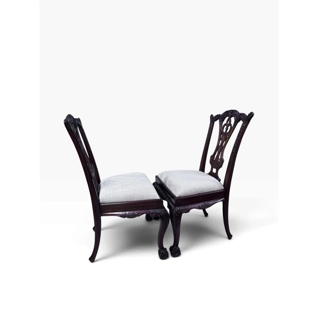 Maitland-Smith Carved Mahogany Chippendale Dining Chairs, Newly Upholstered – Set of 4 For Sale - Image 9 of 11