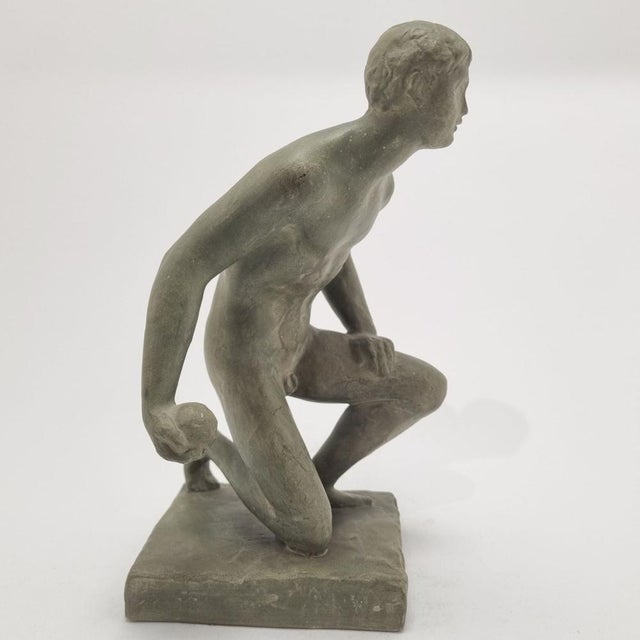 Olive Vintage Terracotta Sculpture Ball Thrower by Róza Pató, 1980s For Sale - Image 8 of 12