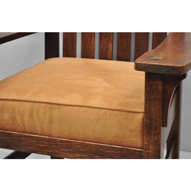 Antique Stickley & Brandt Mission Oak Arts & Crafts Arm Chair With Drop Seat For Sale - Image 10 of 16