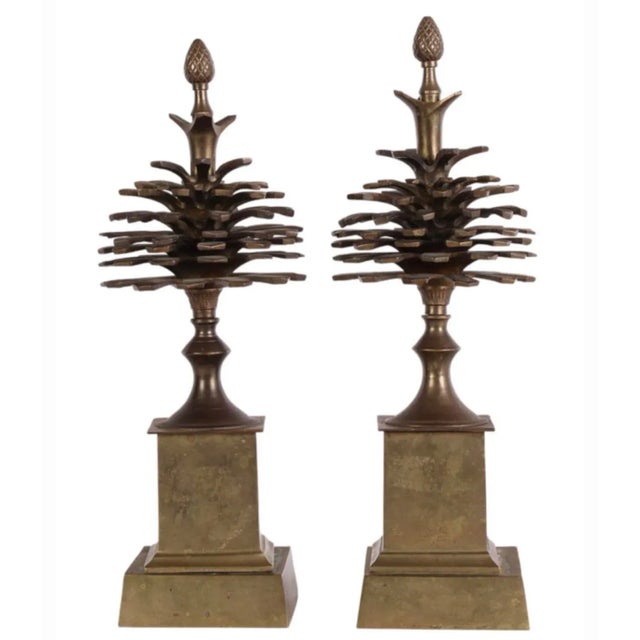 Hollywood Regency A Pair of Maison Charles Style Vintage Brass Pinecone Garnitures For Sale - Image 3 of 12