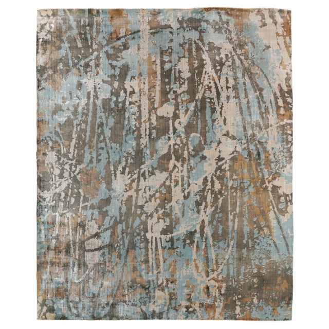 Bridgewater Handloom Bamboo Silk Blue/Brown Multi Rug - 10'x14' For Sale