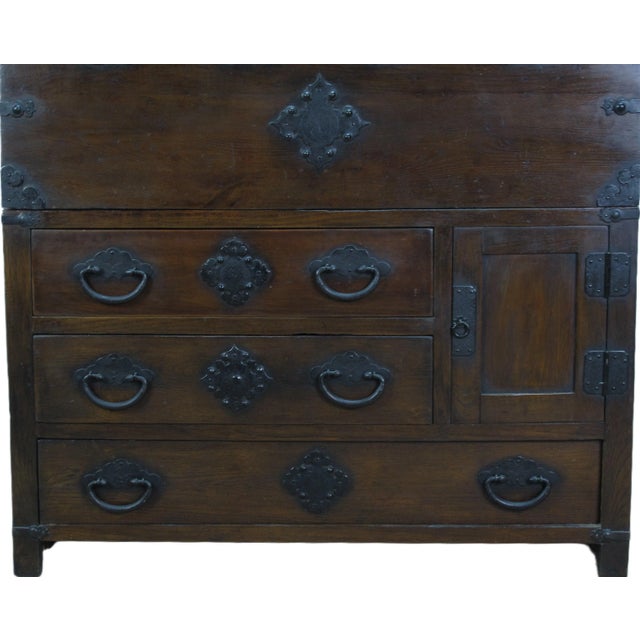Wood Two Part Dark Brown Antique Korean Cabinet Chest For Sale - Image 7 of 13