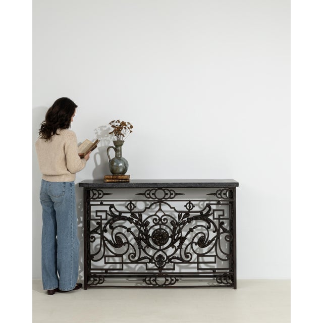 Neoclassical Wrought Iron Console With Belgian Bluestone For Sale In Greensboro - Image 6 of 10