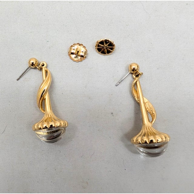 Vintage 1990s Signed Trifari Tm Goldtone Clear Melon Rhinestone Drop Pierced Earrings-2 Pieces For Sale In Philadelphia - Image 6 of 10