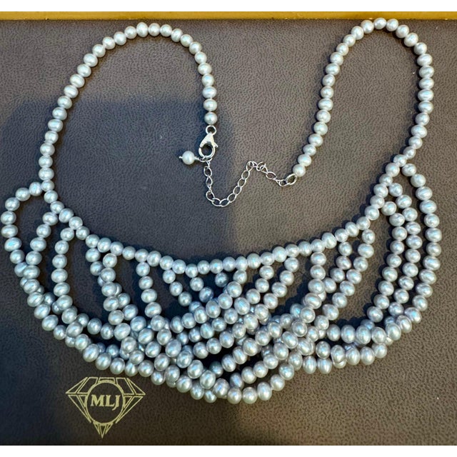 Fresh Water Multilayer Pearl Necklace Timeless Elegance Silver Clasp 18" Long For Sale - Image 14 of 18