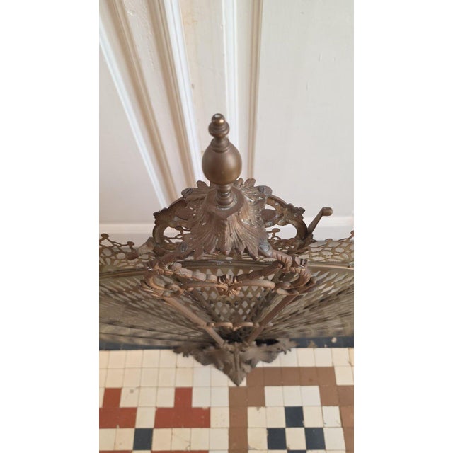 Antique Victorian Brass Fireplace Screen Ornate Folding Fan Peacock Fire Guard Hearth Screen Art Nouveau Home Decor For Sale - Image 11 of 15