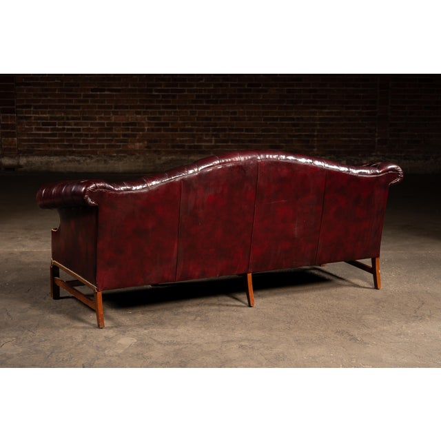 Leathercraft Vintage Chippendale-Style Camelback Chesterfield Leather Sofa in Oxblood For Sale - Image 4 of 12