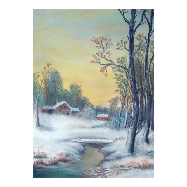 1930s Winter Sunrise Pastel on Paper For Sale