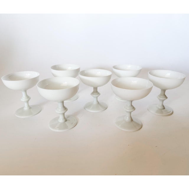 Vintage Portieux Vallerysthal French White Opaline Coupes, Set of 7 For Sale In Dallas - Image 6 of 12