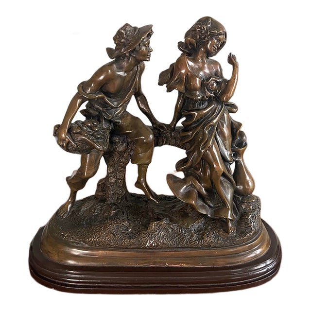 The Courtship - Vintage Bronze Romantic Sculpture – Pastoral Figurative Art For Sale