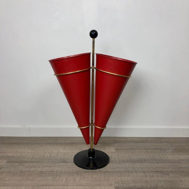 Metal & Brass Red Cone Umbrella Stand from Vitra, Italy, 1970s For Sale - Image 3 of 11