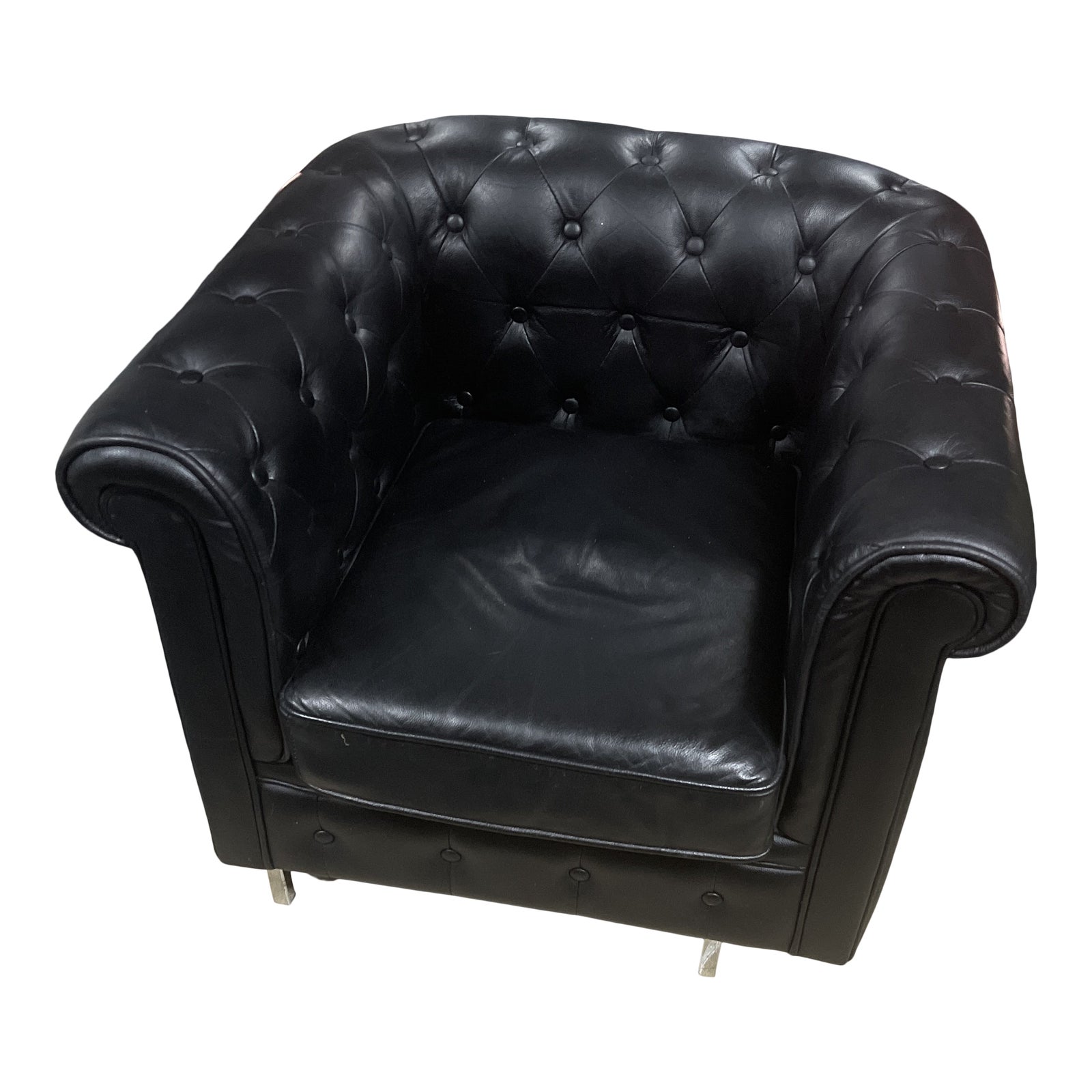 Restoration Hardware Black Leather Chesterfield Chair Chairish