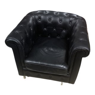 Restoration Hardware Black Leather Chesterfield Chair For Sale