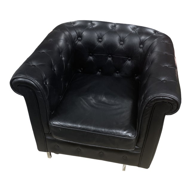 Restoration Hardware Black Leather Chesterfield Chair Chairish