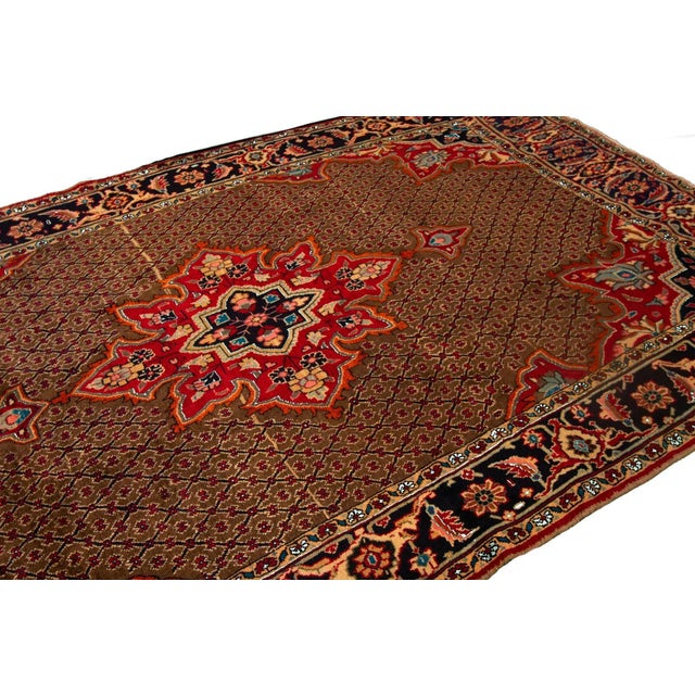 Mid 20th Century Vintage Persian Handmade Brown Floral Wool Rug For Sale - Image 4 of 8