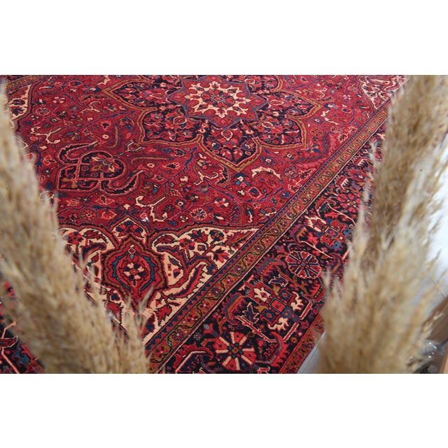 Ruby Red 1960s Vintage Persian Handmade Wool Cotton Red Area Rug For Sale - Image 8 of 11