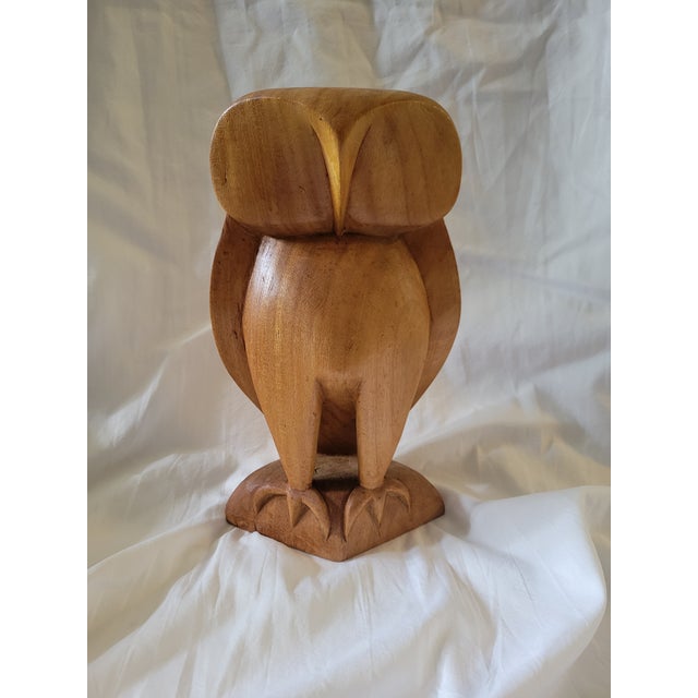 Figurative 1980s Modernist Carved Wooden Owl Figure For Sale - Image 3 of 9