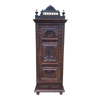 Antique French Breton Cabinet Cupboard Bonnetiere Armoire For Sale