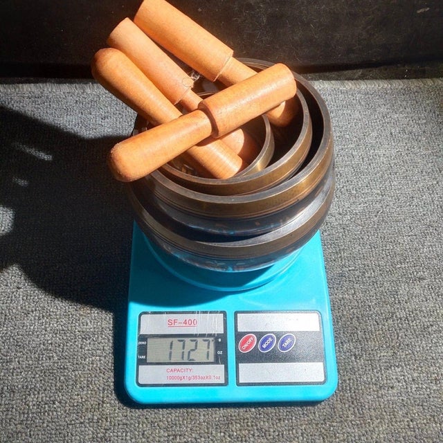 Vintage Chinese Chased Copper "Singing Bowl" Set (4 Pieces) With Wooden Mallets - 1727g For Sale - Image 10 of 10