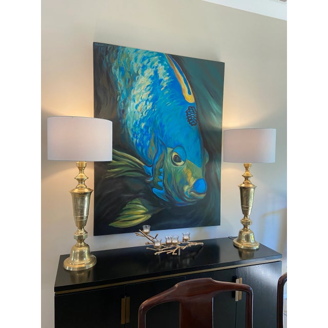 Tall Mid-Century Modern Asian Inspired Brass Urn Lamps- a Pair For Sale In Dallas - Image 6 of 13