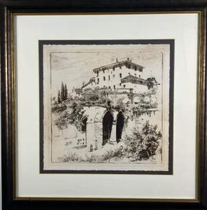 Joseph Pennell Antique Etching – Antique Architectural Landscape, Framed 19th Century Etching